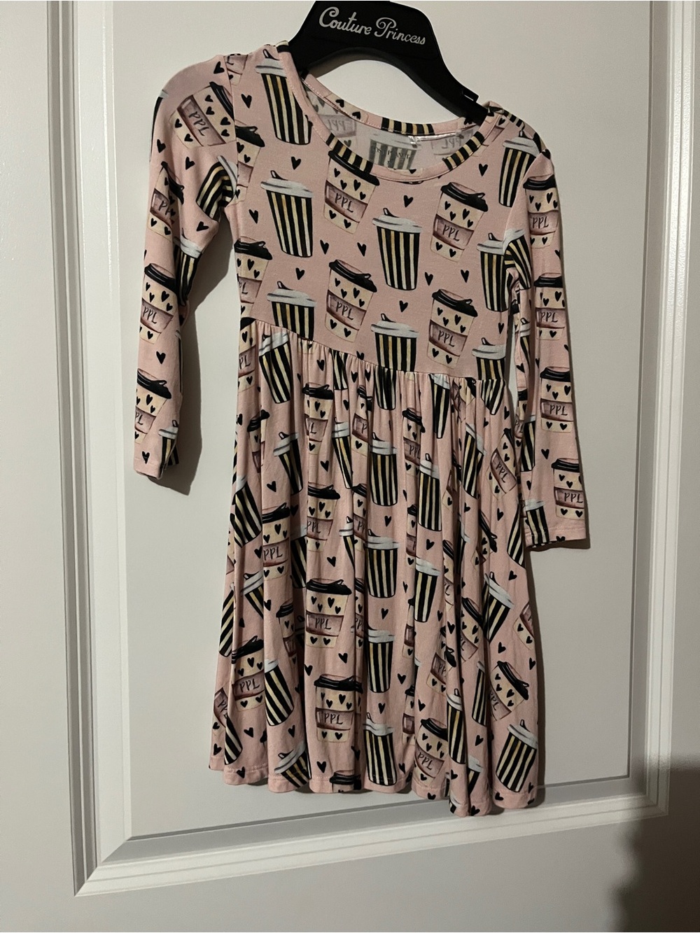 Posh Peanut Pink Popcorn Cup Print Long Sleeve Dress